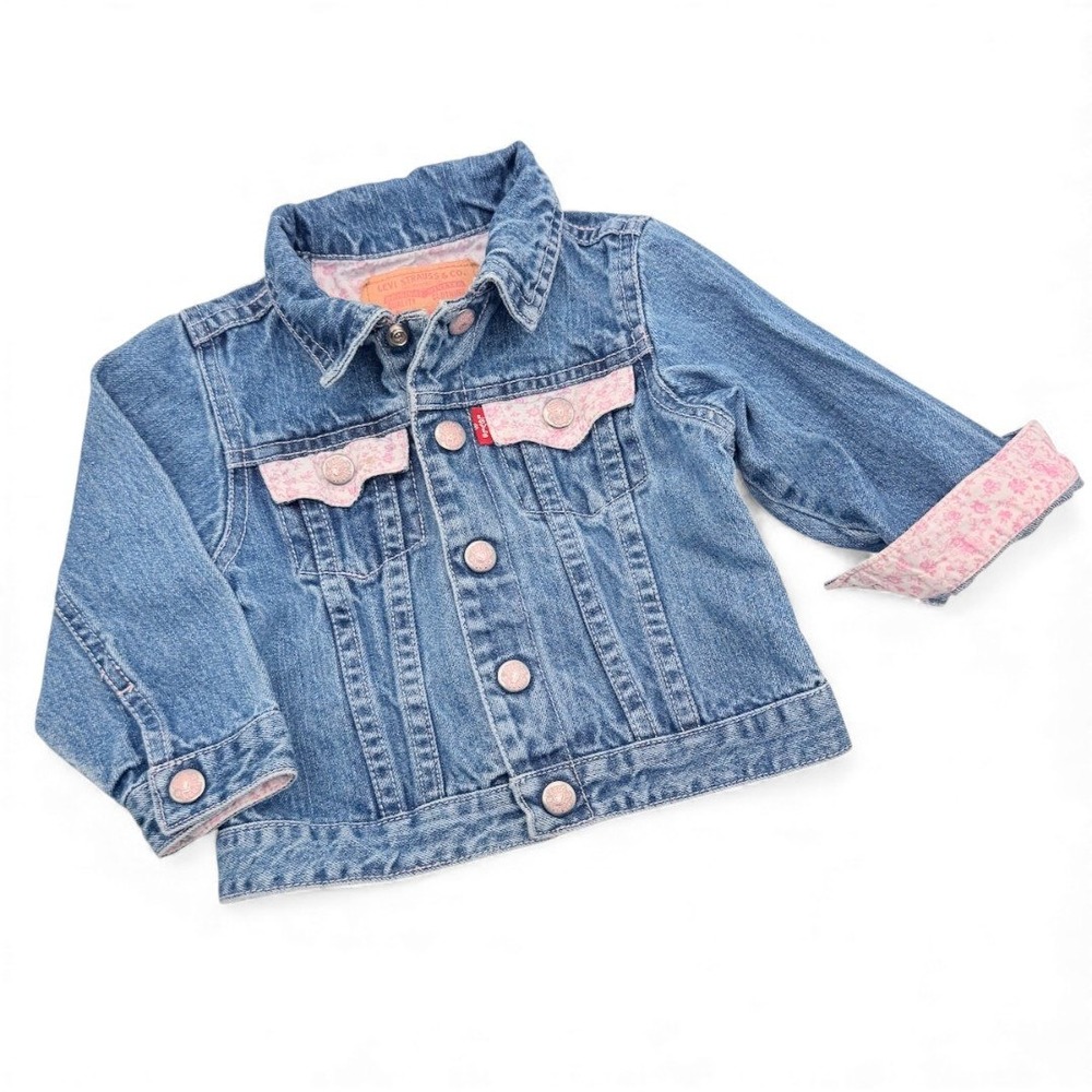 My 1st Levi's Denim Jean Jacket Trucker Pink Floral Vintage Y2K Kidcore Baby 18M - Picture 2 of 14